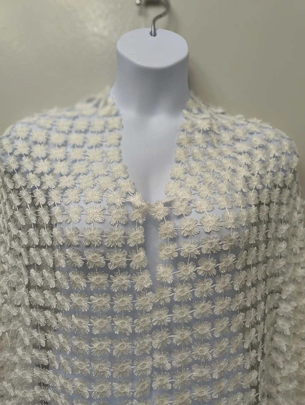 Floral Lace Open Front Embroidered Shawl Fringe Wrap White/Off White Mother